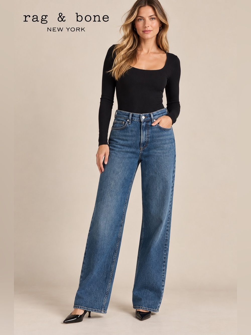 Rag & Bone Lori Mid-Rise Wide Leg Jeans Covington Wash Size 26